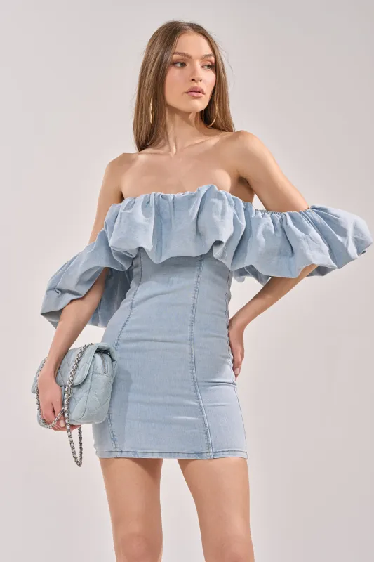 JULIA DENIM MINI DRESS made by AKIRA