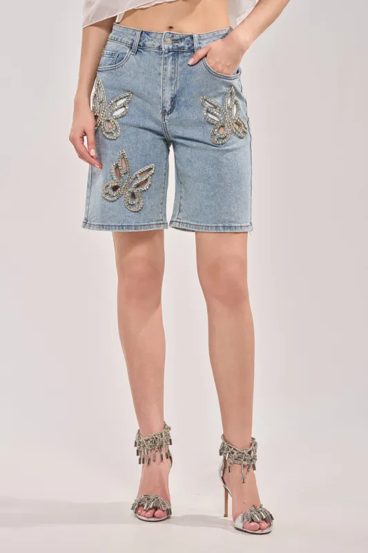 BUTTERFLY QUEEN DENIM SHORT made by AKIRA