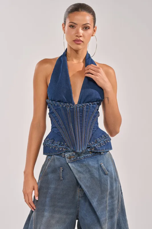 NOT MY PROBLEM DENIM CORSET made by AKIRA