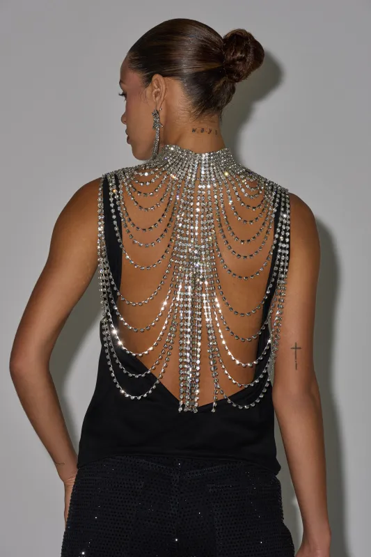 ONE OF ONE RHINESTONE SLEEVELESS TEE IN BLACK made by AKIRA