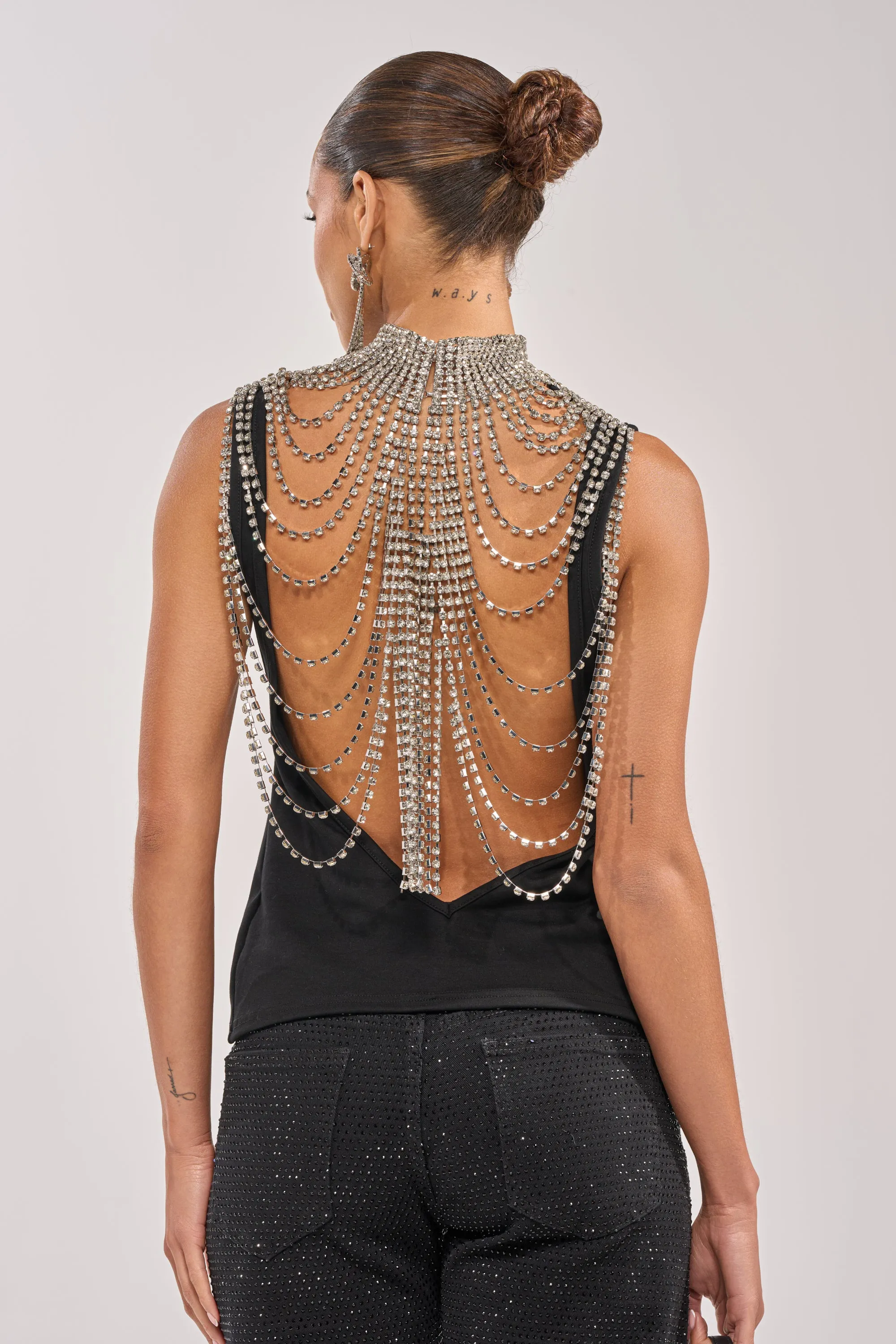 ONE OF ONE RHINESTONE SLEEVELESS TEE IN BLACK sold by AKIRA product image thumbnail 5