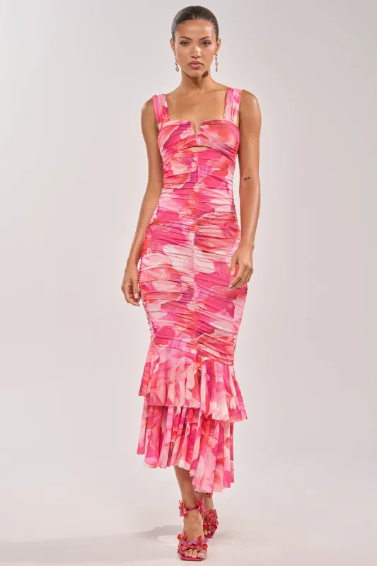 BODY LANGUAGE MESH MAXI DRESS IN PINK made by AKIRA