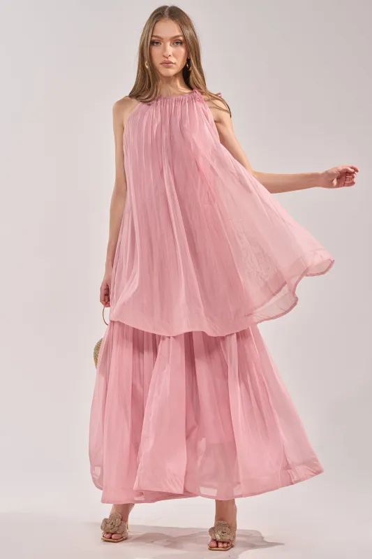 BREEZY GIRL TIERED MAXI DRESS IN BLUSH made by AKIRA