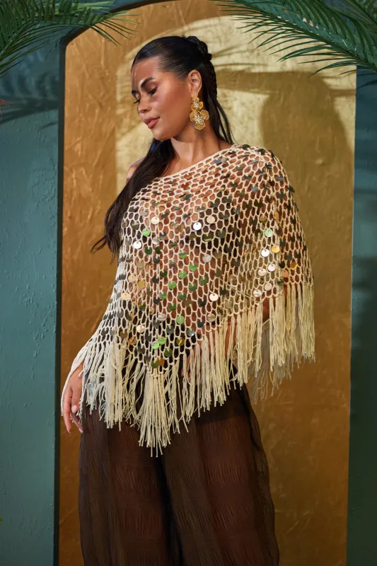 BELLA CROCHET SEQUIN PONCHO made by AKIRA