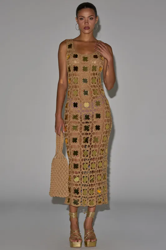 HOT GIRL AGENDA SEQUIN CROCHET MIDI DRESS made by AKIRA