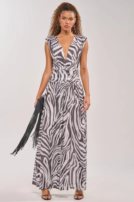 JUNGLE FEVER ZEBRA PRINT JUMPSUIT made by AKIRA
