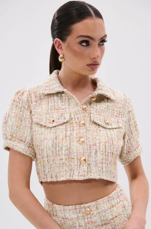 EVERY BIT OF PRETTY TWEED BUTTON DOWN made by AKIRA