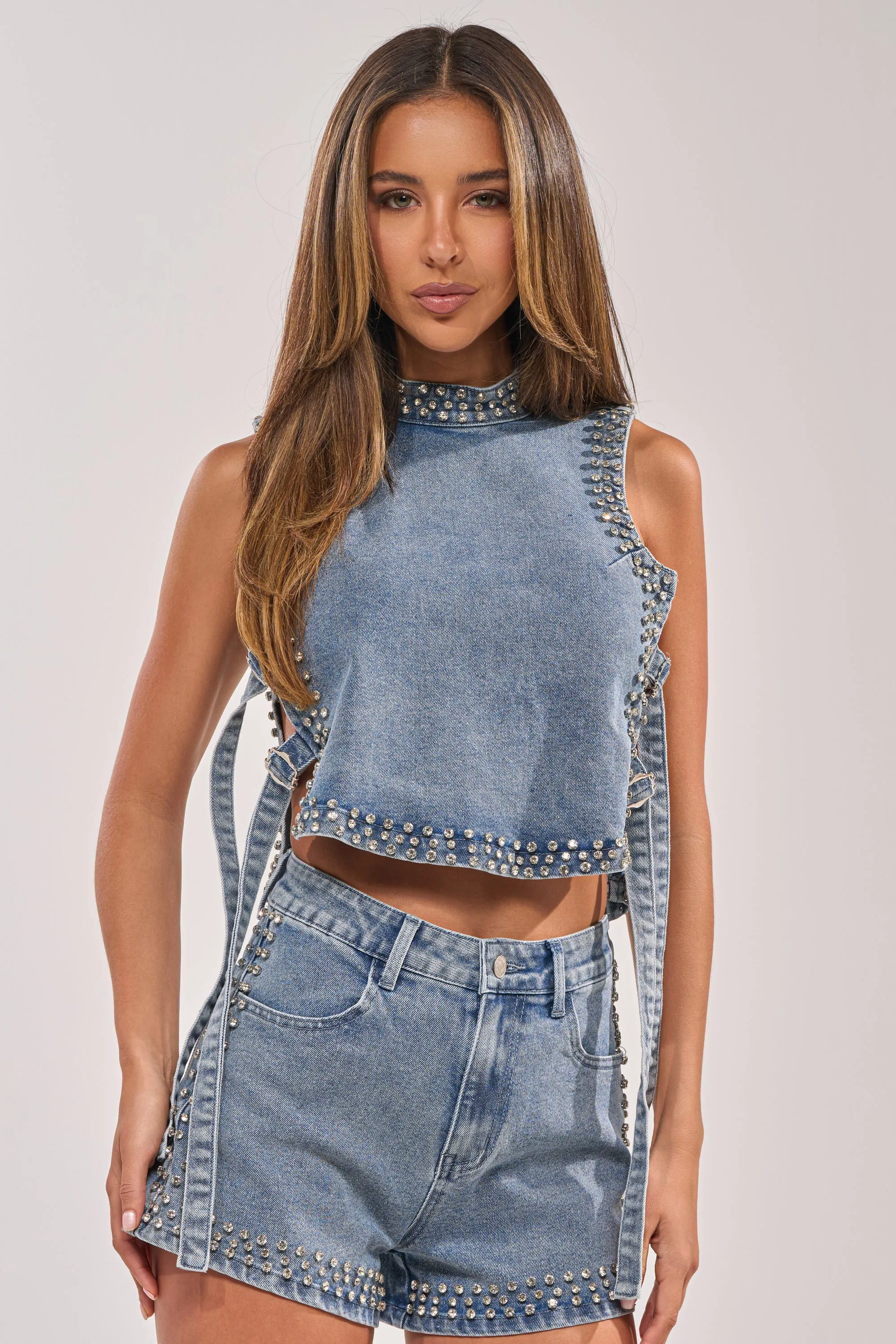 LOVE ME RHINESTONE DENIM TOP sold by AKIRA product image thumbnail 4
