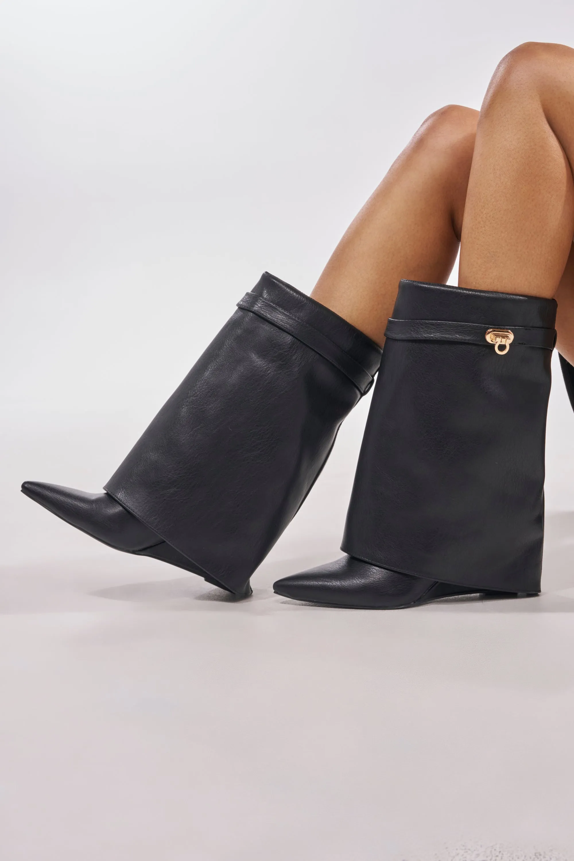 AZALEA WANG LOUISA BLACK PU WEDGE BOOTIE sold by AKIRA