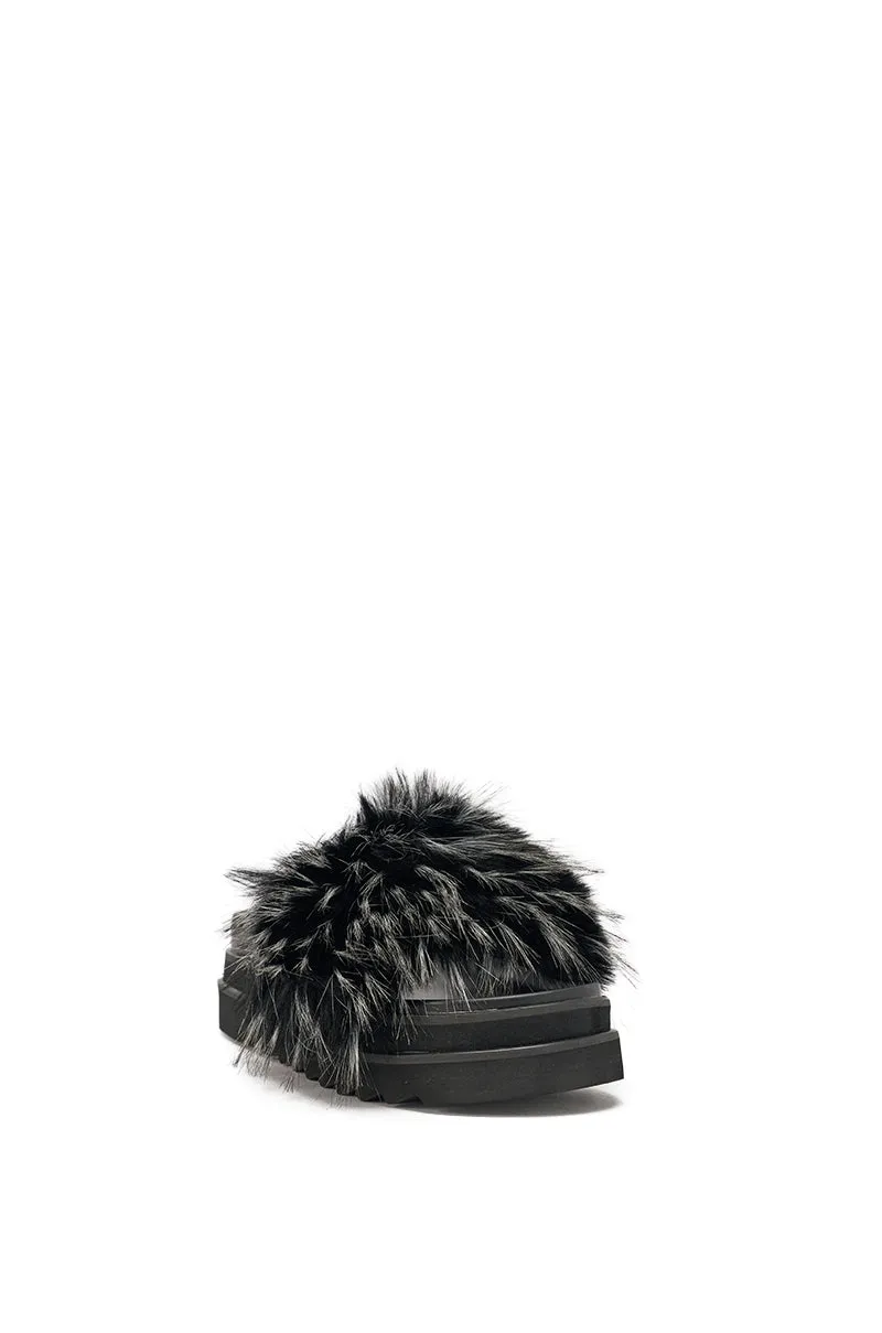 AKIRA MIRAY BLACK MULTI BLACK FUR SLIDE sold by AKIRA product image thumbnail 5