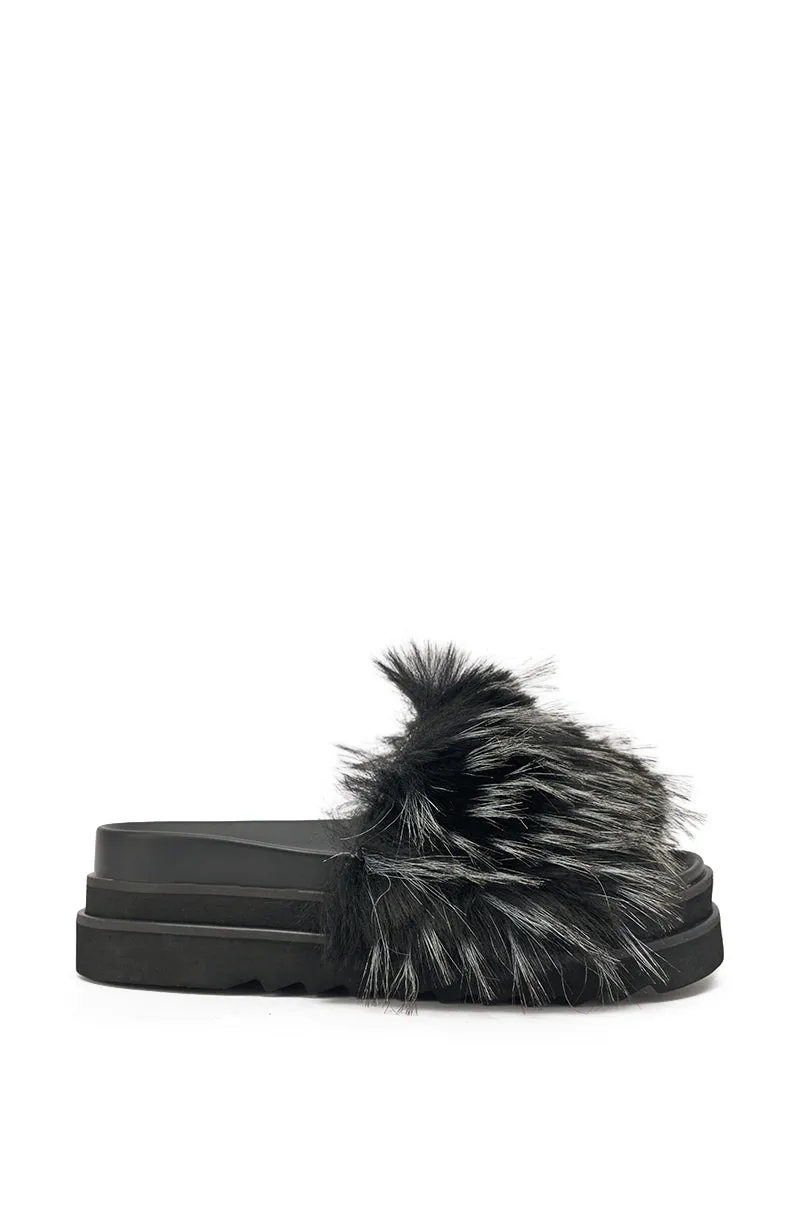 AKIRA MIRAY BLACK MULTI BLACK FUR SLIDE sold by AKIRA product image thumbnail 4