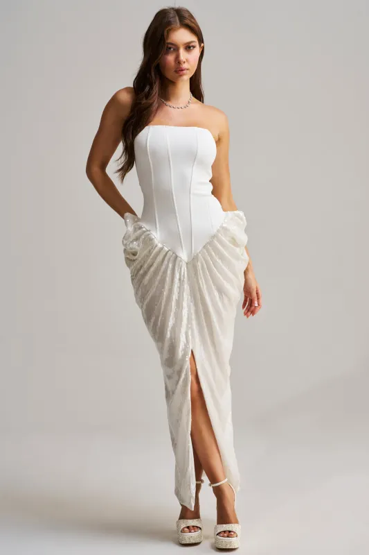 GLOW GETTER SEQUIN CORSET MAXI DRESS made by AKIRA