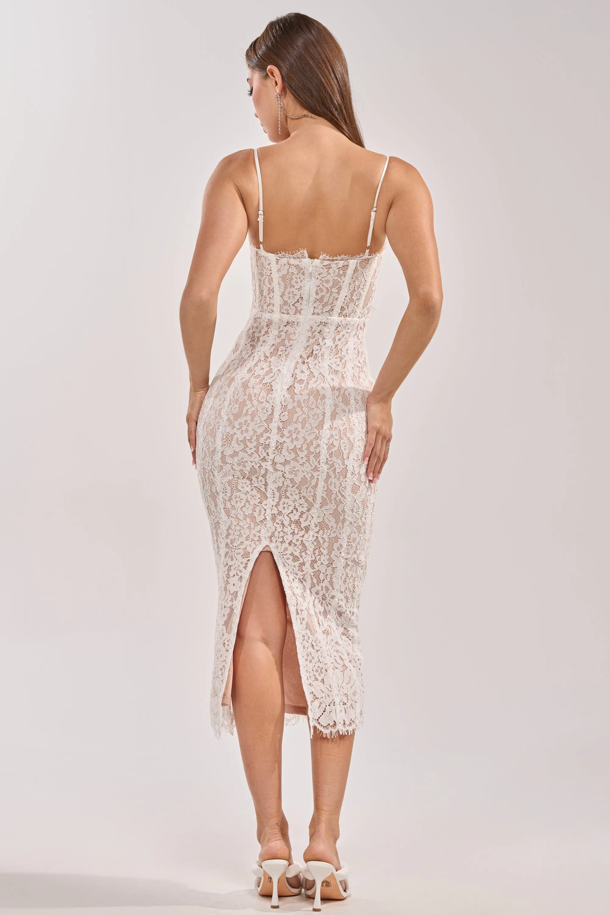 ELECTRIC MUSE LACE MIDI DRESS IN WHITE sold by AKIRA product image thumbnail 5