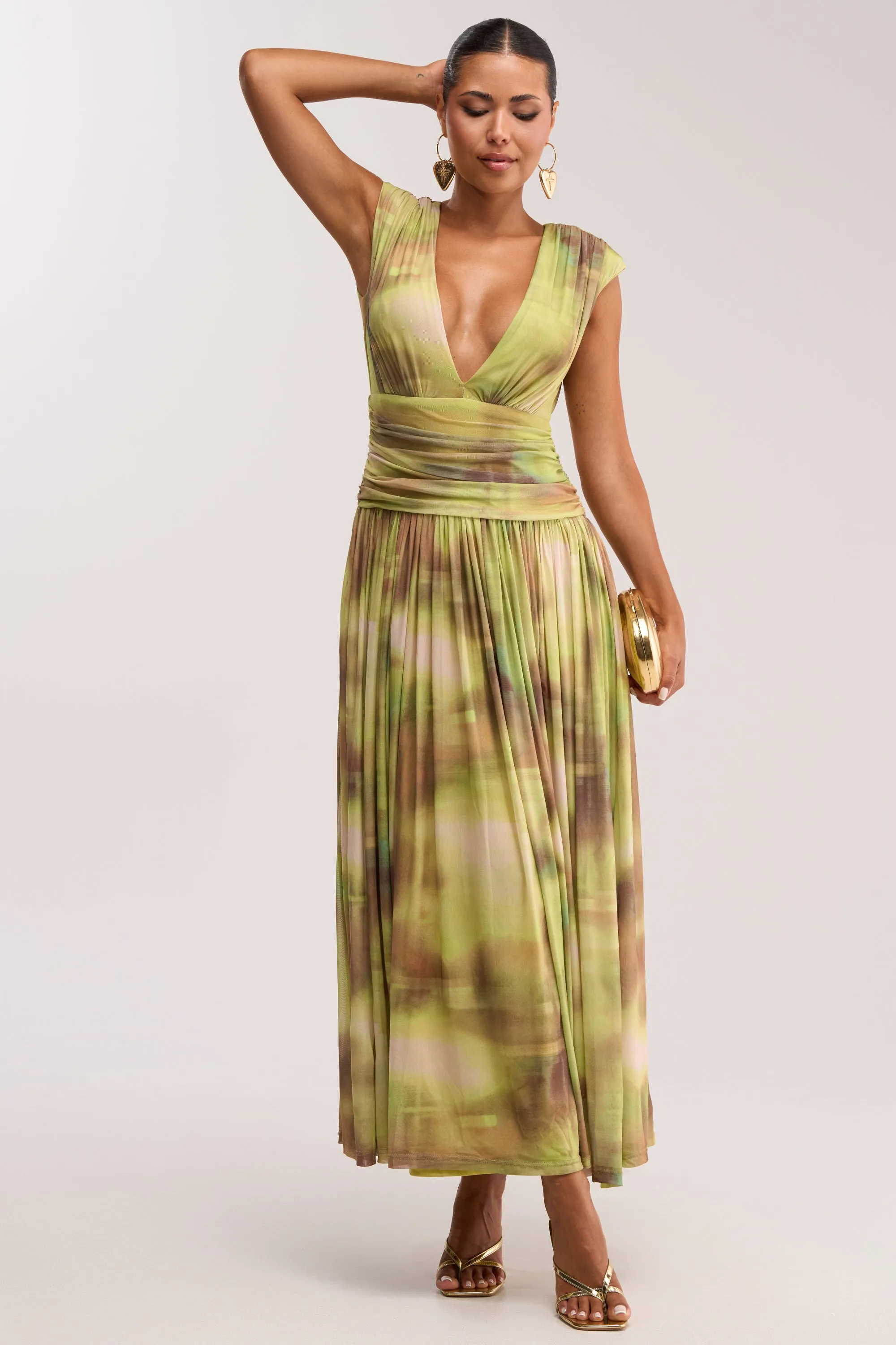 TEA TIME ABSTRACT MAXI DRESS IN GREEN sold by AKIRA