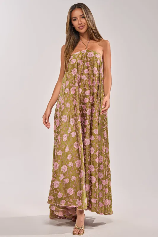 MIDNIGHT GARDEN FLORAL MAXI DRESS made by AKIRA