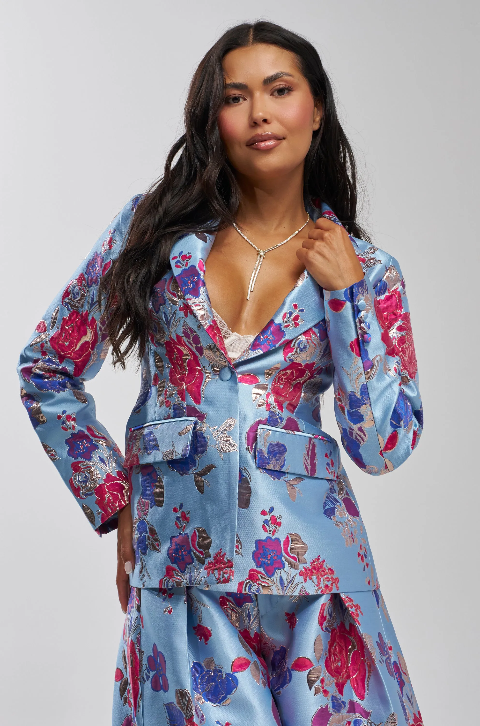 BUY MYSELF FLOWERS BROCADE BLAZER IN BLUE sold by AKIRA product image thumbnail 3
