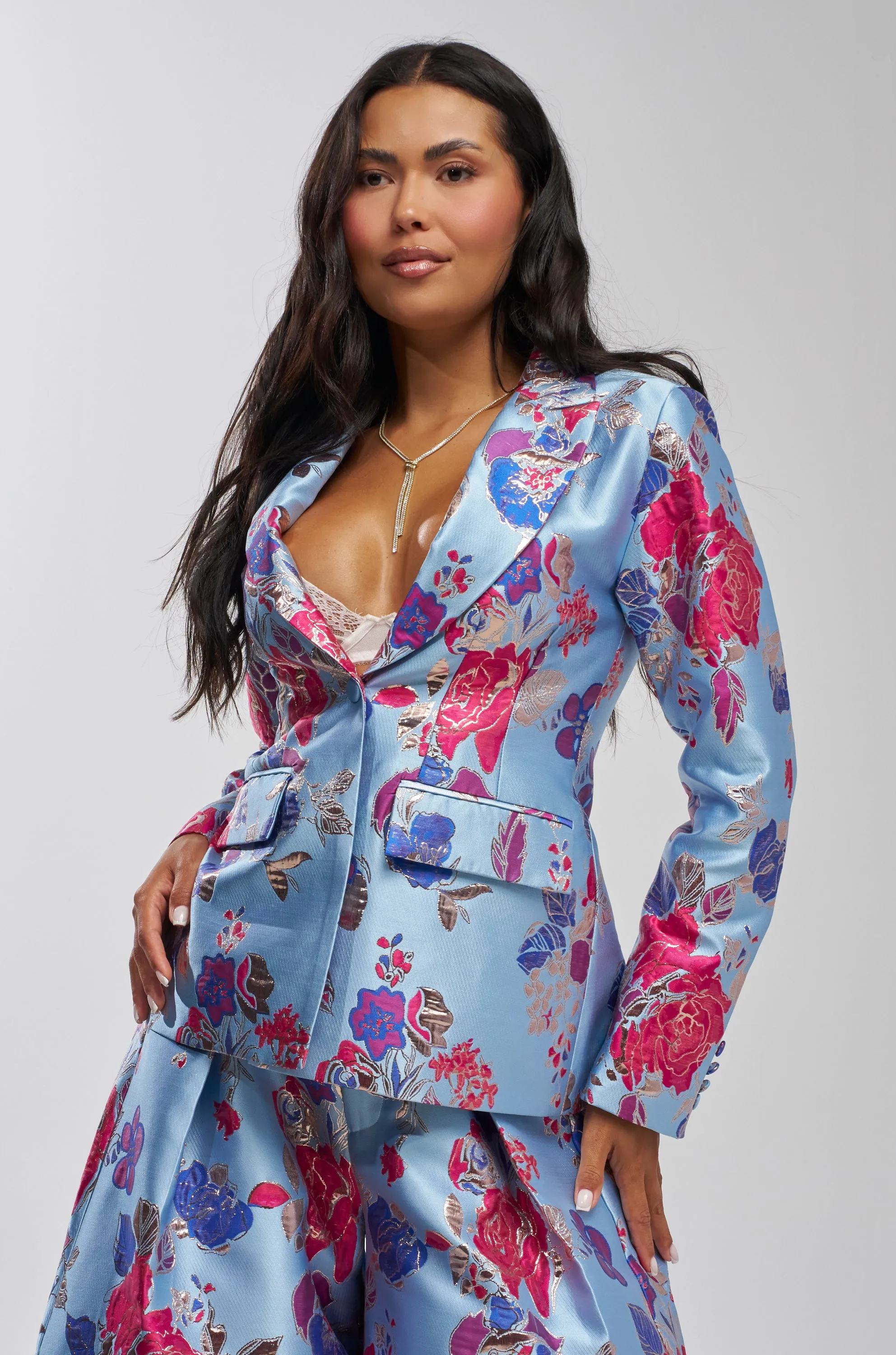 BUY MYSELF FLOWERS BROCADE BLAZER IN BLUE sold by AKIRA product image thumbnail 2