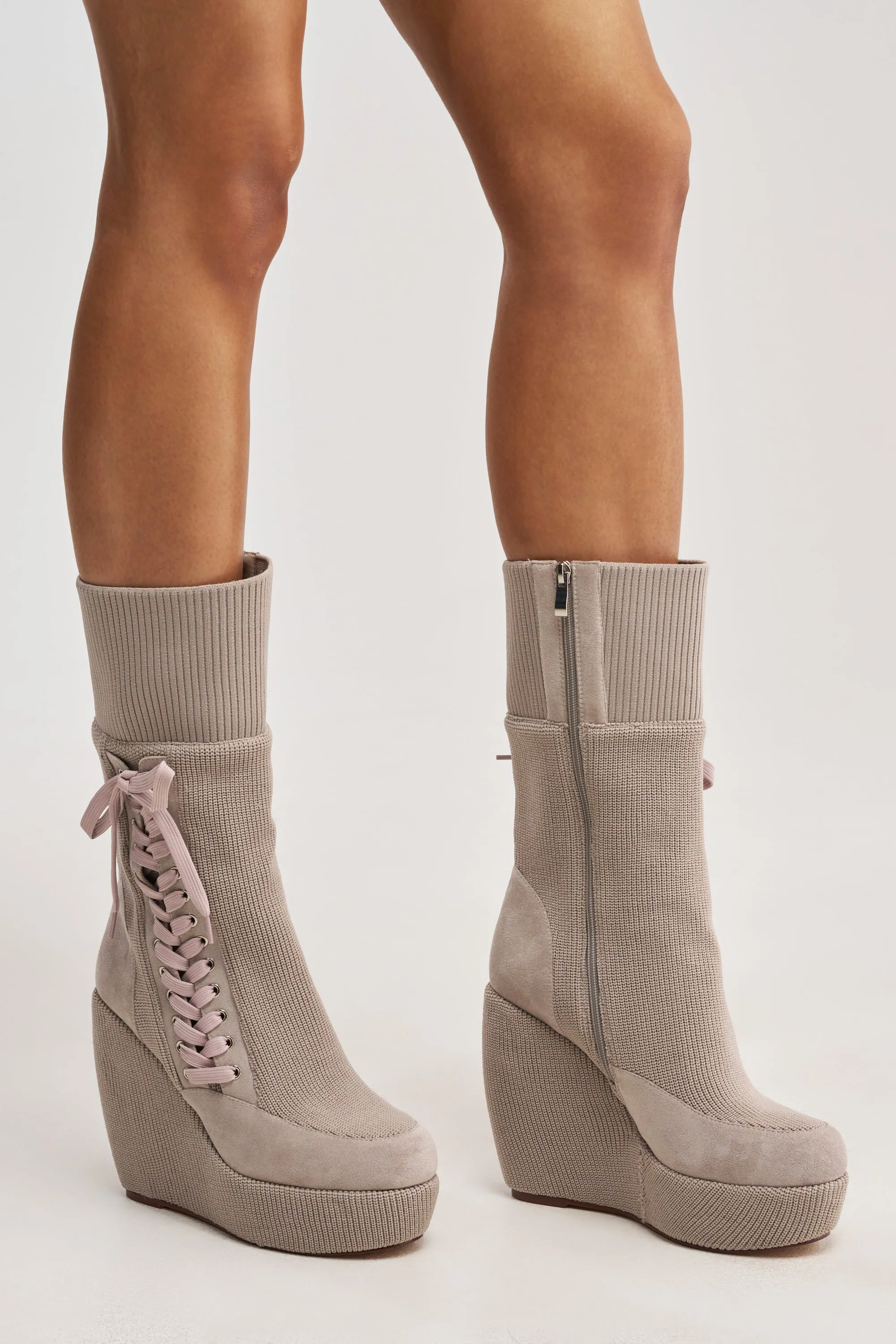 AKIRA GOLD WHATEVER WARM GREY CANVAS WEDGE BOOTIE sold by AKIRA product image thumbnail 2