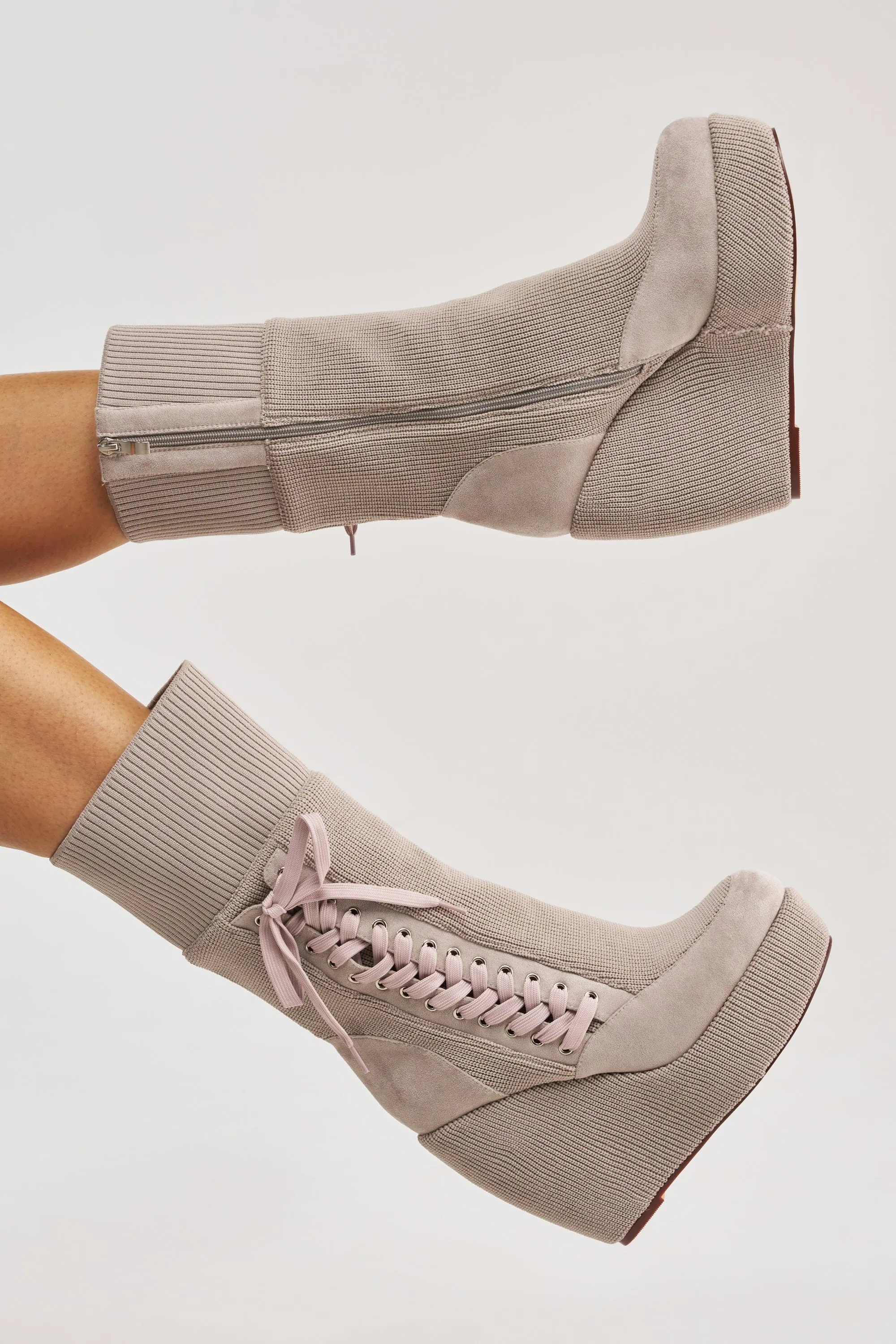 AKIRA GOLD WHATEVER WARM GREY CANVAS WEDGE BOOTIE sold by AKIRA product image thumbnail 3