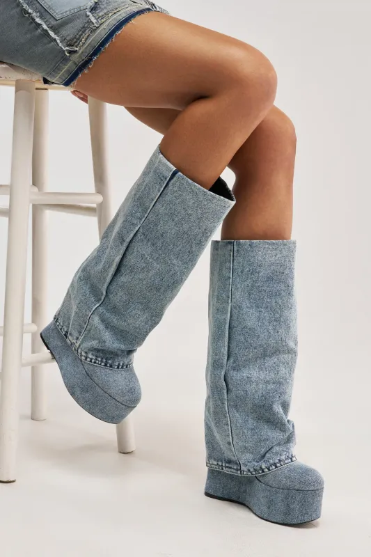 AZALEA WANG FRANKEYE DENIM FLATFORM BOOT made by Azalea Wang