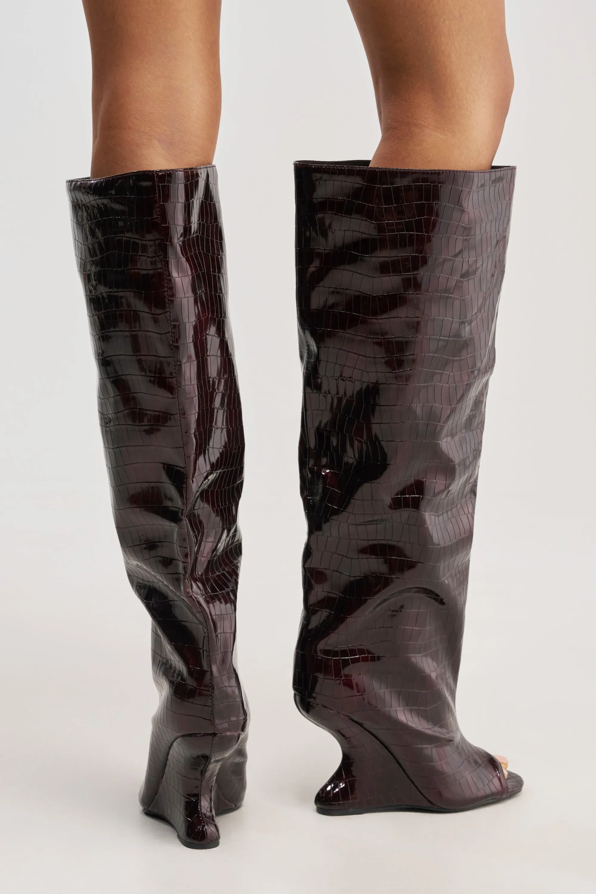 AZALEA WANG VINCENT BURGUNDY CROC OPEN TOE WEDGE BOOT sold by AKIRA product image thumbnail 3