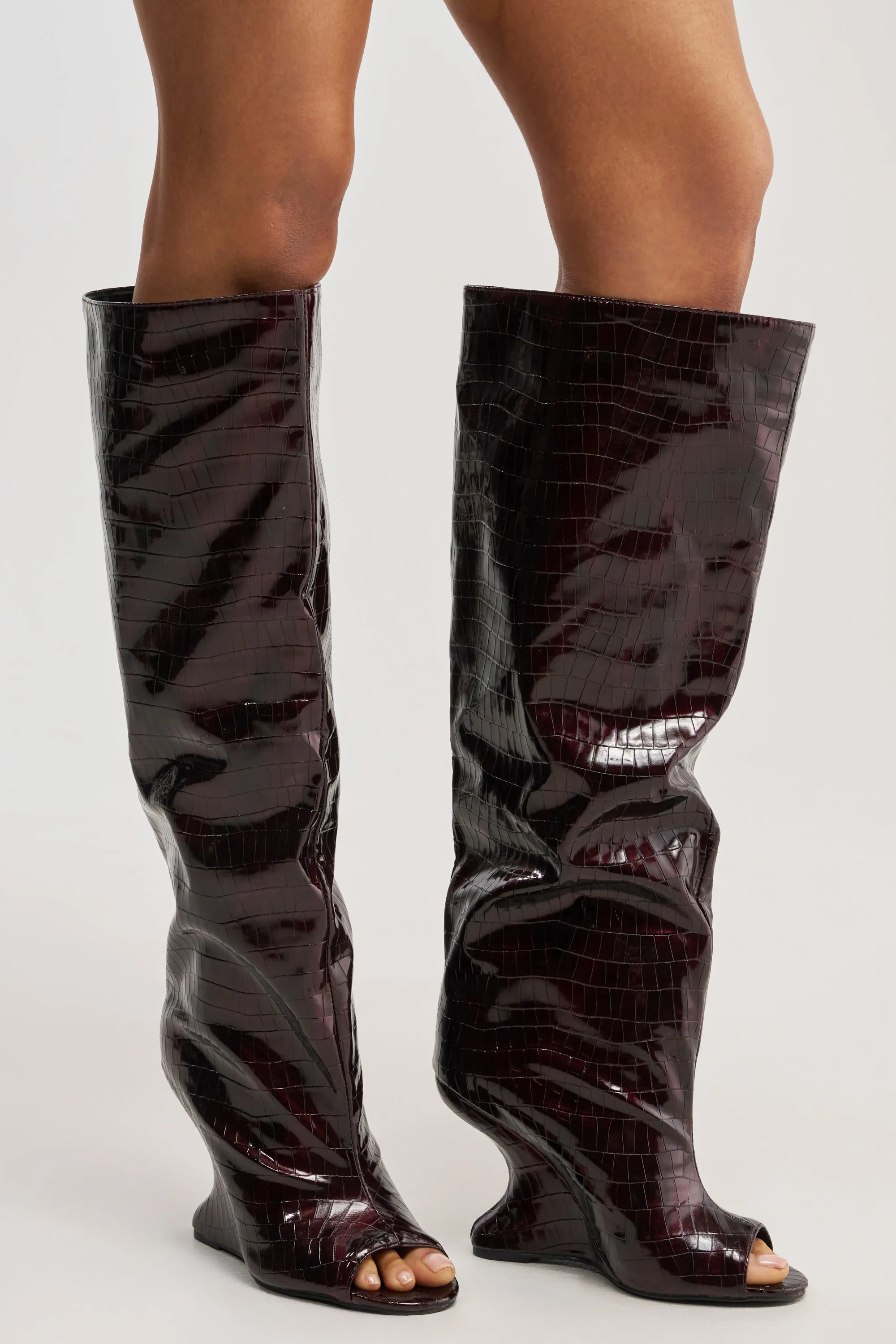 AZALEA WANG VINCENT BURGUNDY CROC OPEN TOE WEDGE BOOT sold by AKIRA product image thumbnail 2