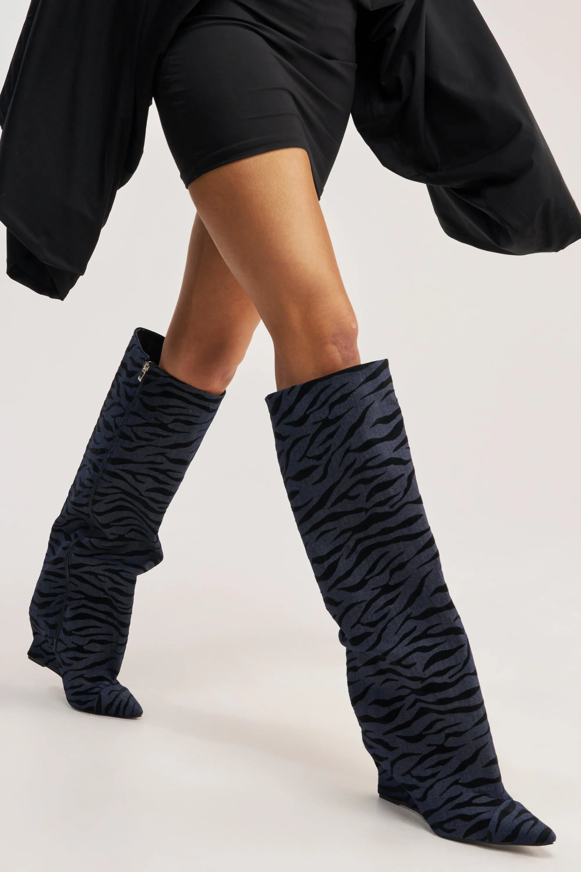AZALEA WANG KENYA DENIM TIGER WEDGE BOOT sold by AKIRA