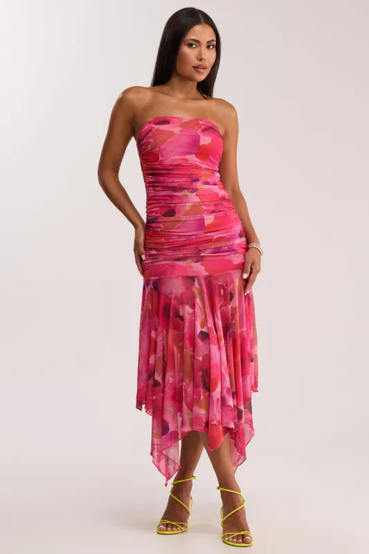 BRUNCH DATE MESH MIDI DRESS IN PINK MULTI made by AKIRA