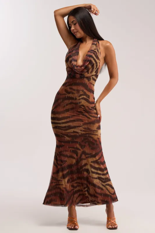 PRESSURE STAYS ON CHEETAH MIDI DRESS made by AKIRA