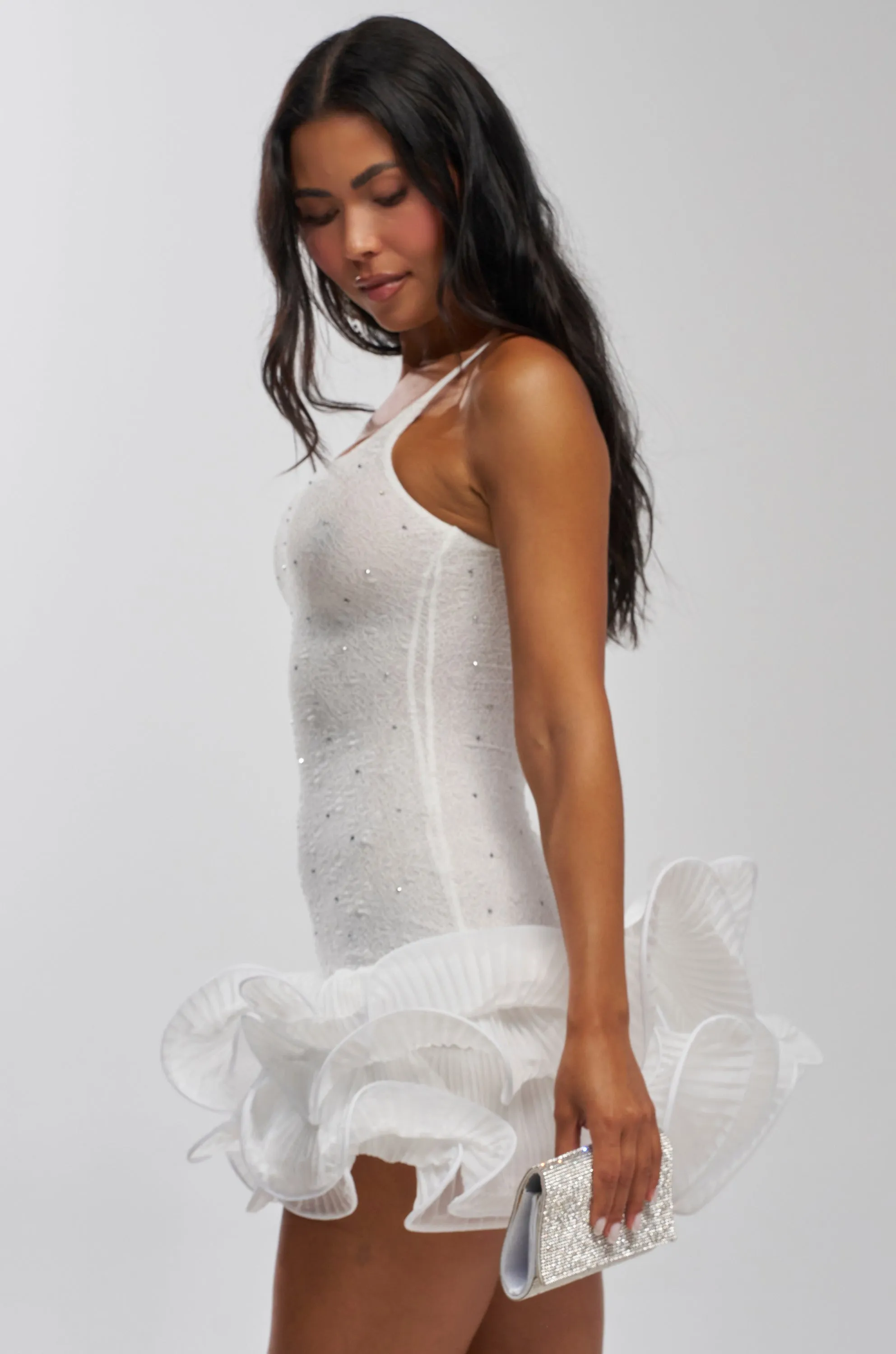 LATE NIGHT ENERGY RHINESTONE MINI DRESS IN WHITE sold by AKIRA product image thumbnail 4