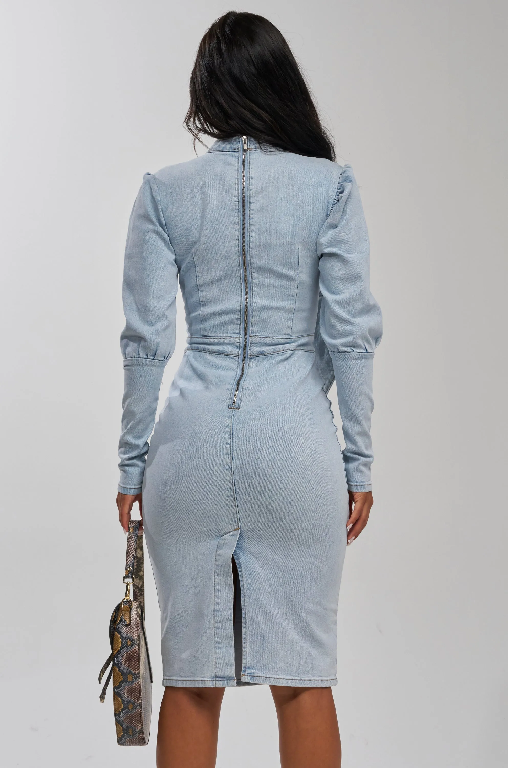 CHERRY ON TOP DENIM BOW MIDI DRESS sold by AKIRA product image thumbnail 5