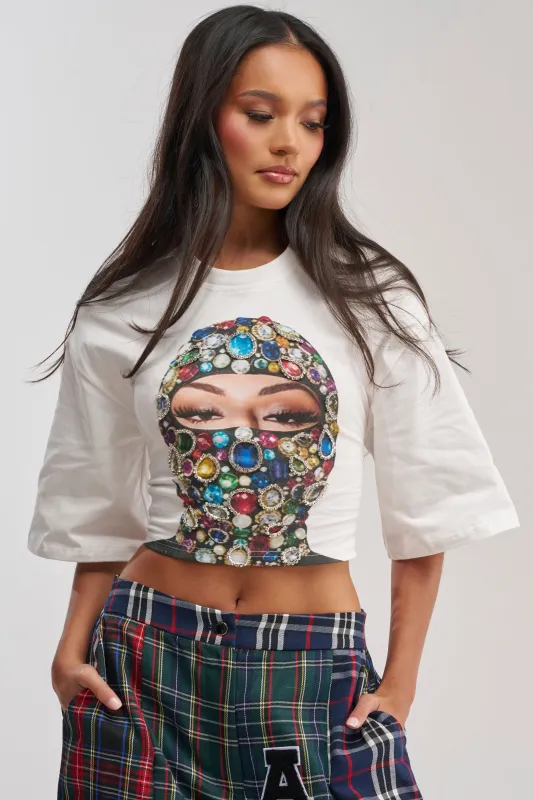 FACE CARD GRAPHIC CROPPED TEE made by AKIRA