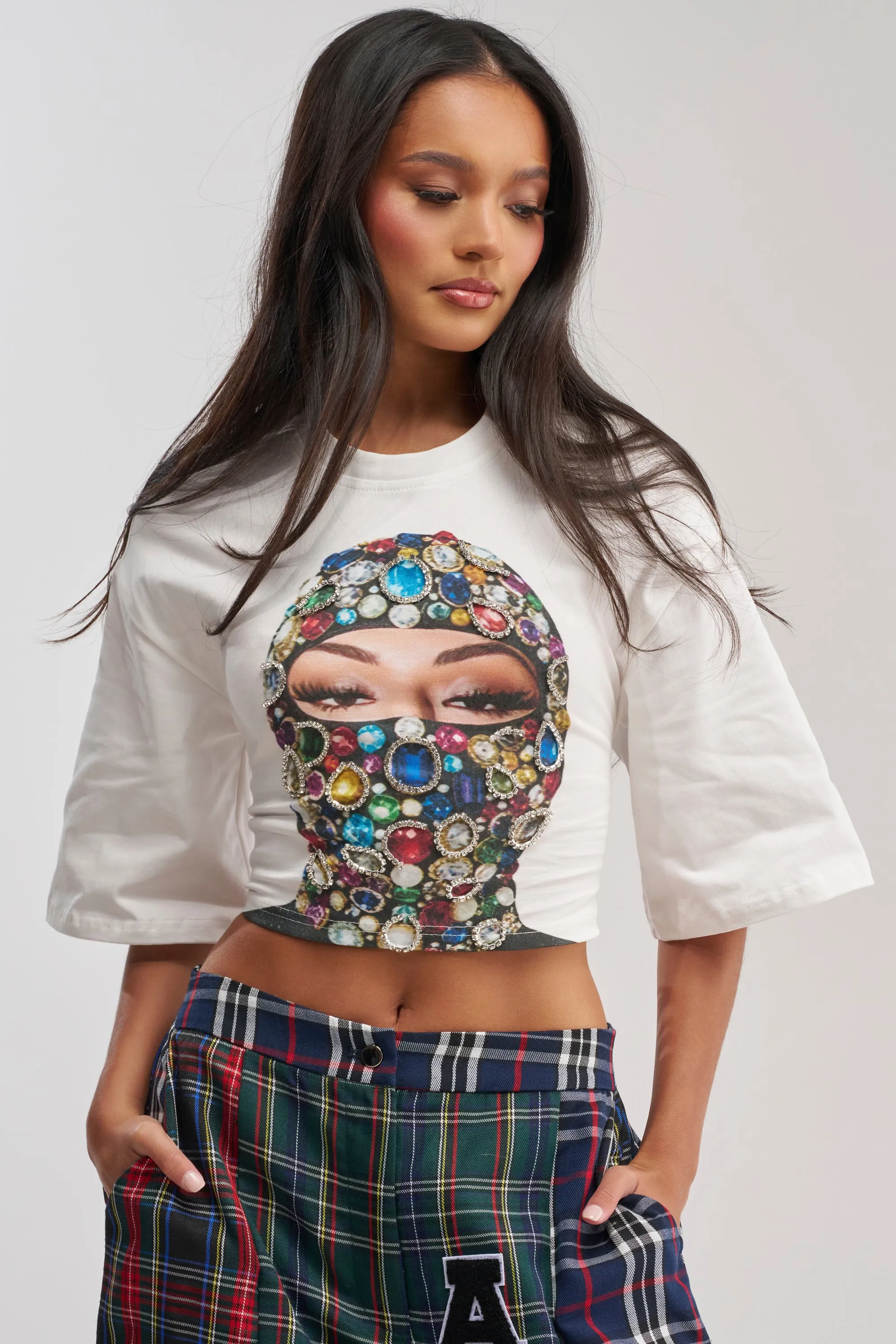 FACE CARD GRAPHIC CROPPED TEE sold by AKIRA