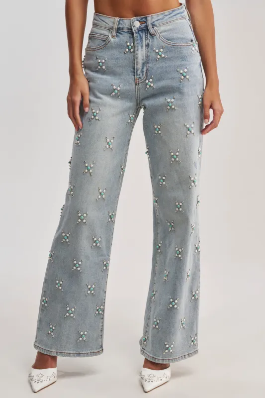 TRYING SOMETHING OUT STUDDED DENIM made by AKIRA