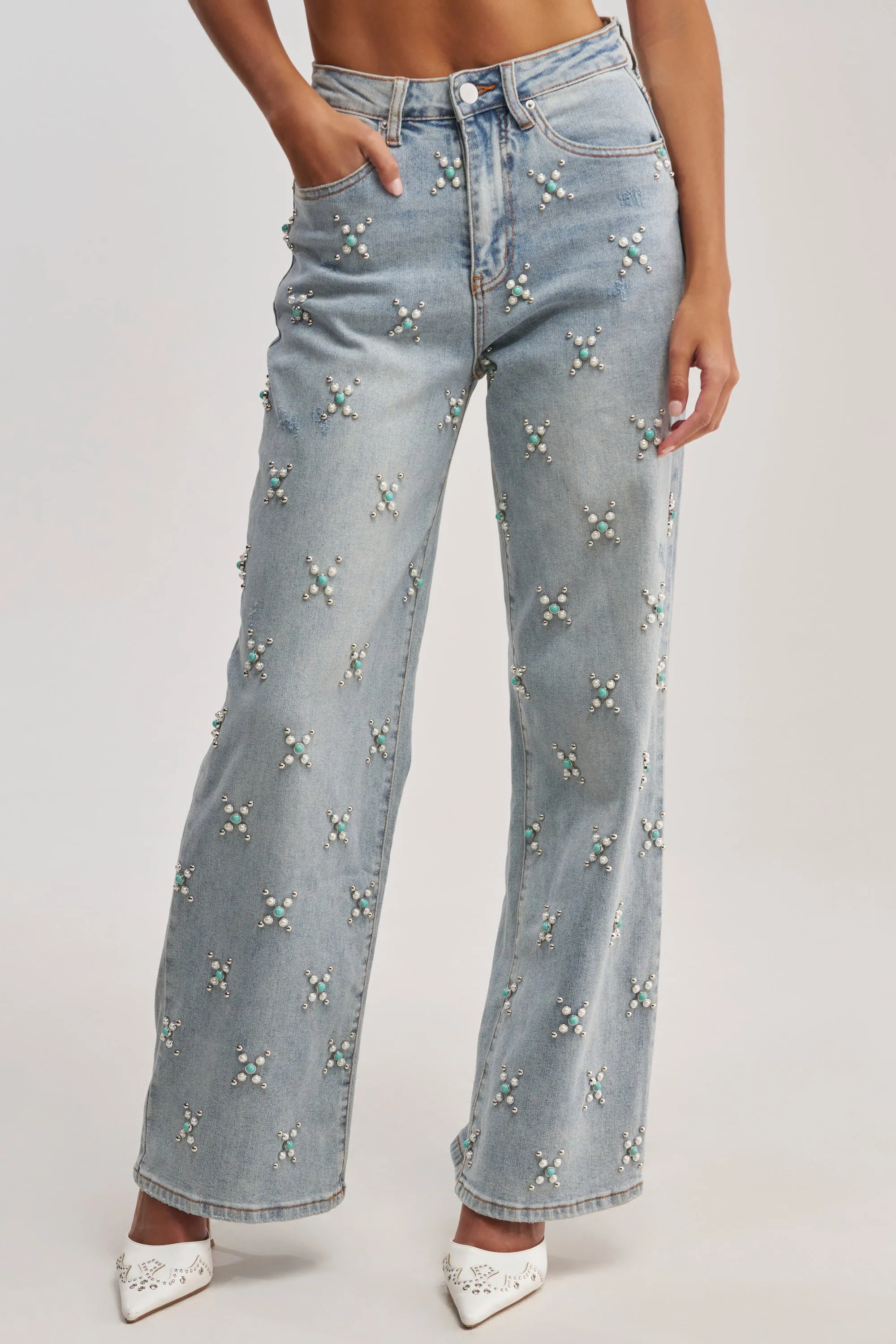 TRYING SOMETHING OUT STUDDED DENIM sold by AKIRA product image thumbnail 2