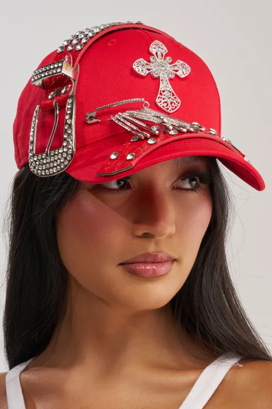 BUCKLE UP EMBELLISHED BASEBALL HAT made by AKIRA