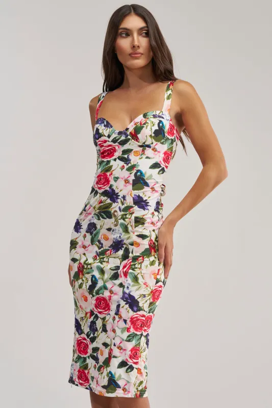 TALK IS CHEAP FLORAL MIDI DRESS made by AKIRA