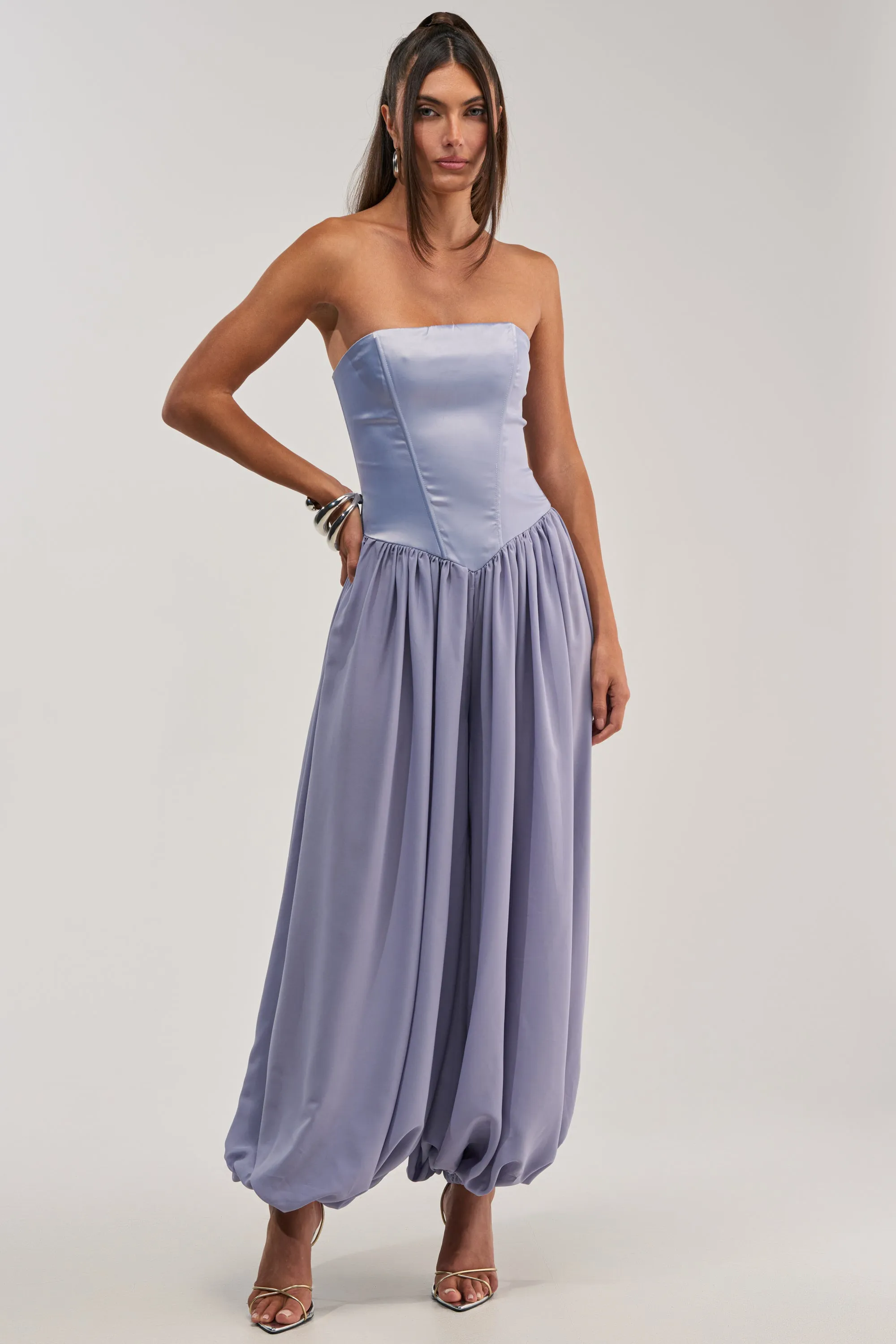 READ MY MIND STRAPLESS JUMPSUIT IN BLUE sold by AKIRA product image thumbnail 3