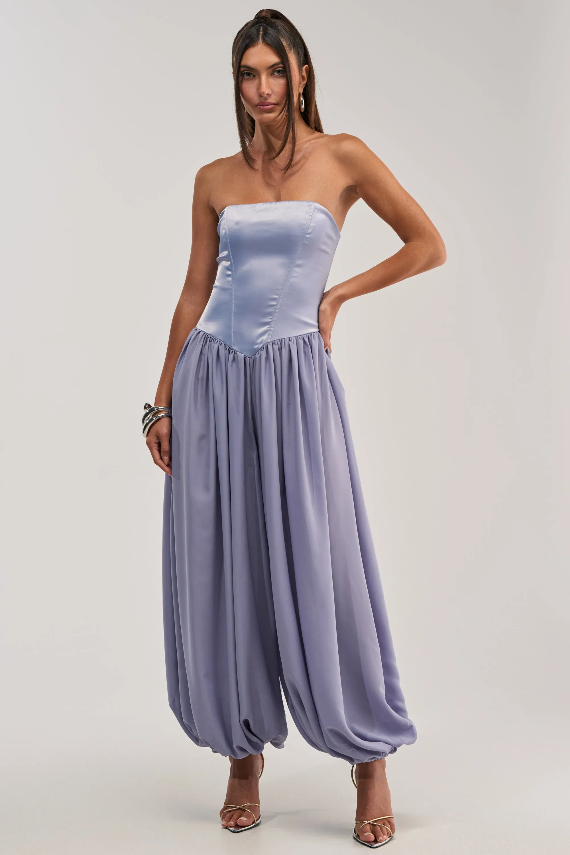 READ MY MIND STRAPLESS JUMPSUIT IN BLUE sold by AKIRA product image thumbnail 2