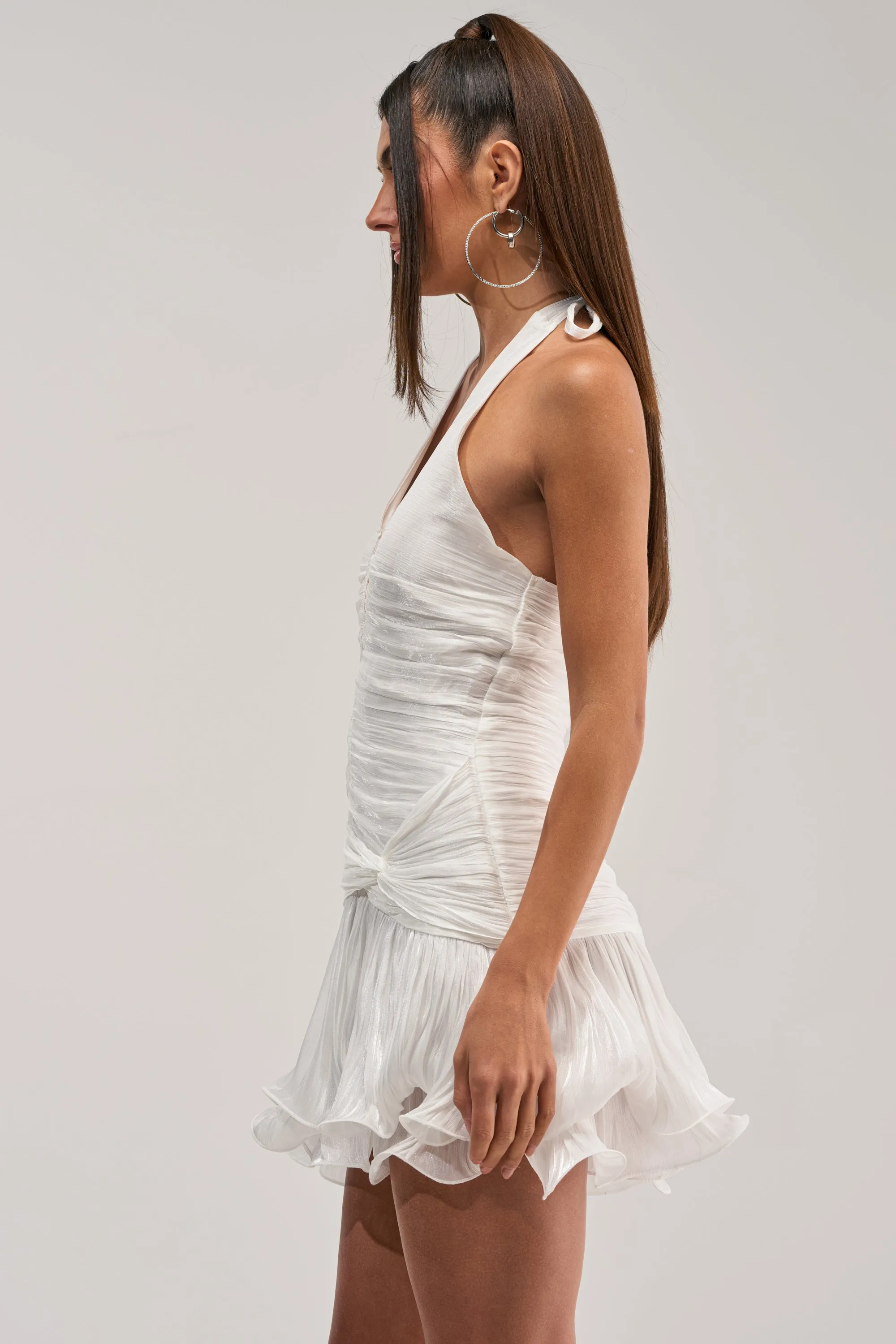 GOLDEN GLAM RUFFLE MINI DRESS IN WHITE sold by AKIRA product image thumbnail 3