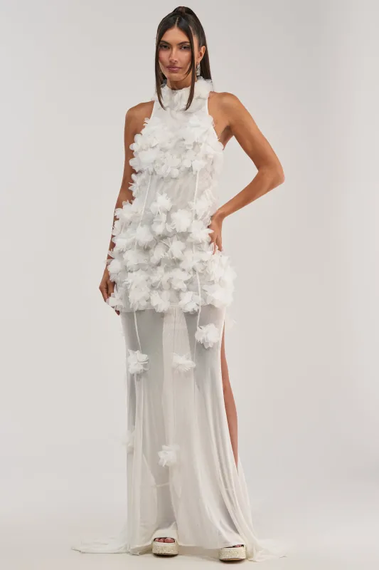 PARTY FAVOR RUFFLE MAXI DRESS IN WHITE made by AKIRA