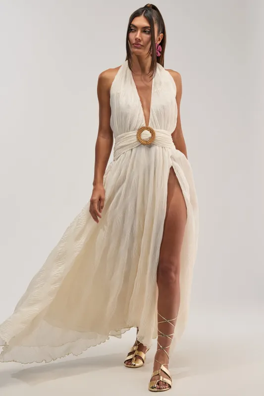 BEACH CLUB BELTED MAXI DRESS IN WHITE made by AKIRA