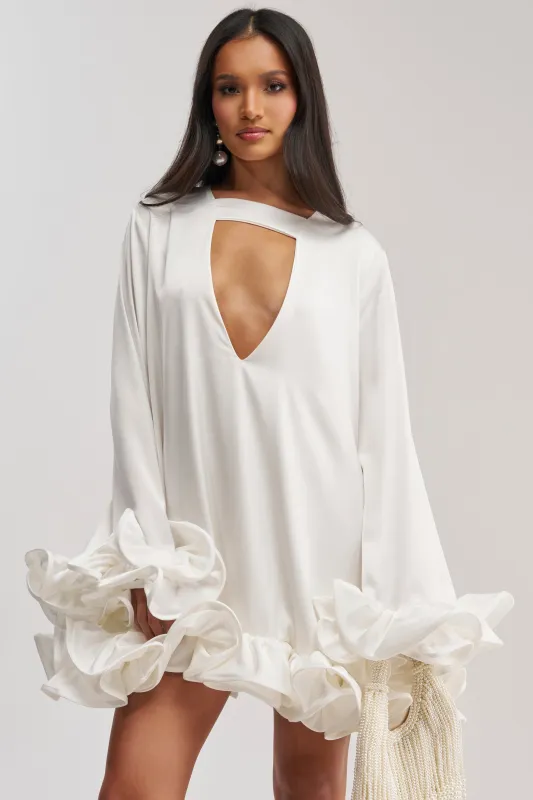 GIRLY GIRL SATIN MINI DRESS IN WHITE made by AKIRA