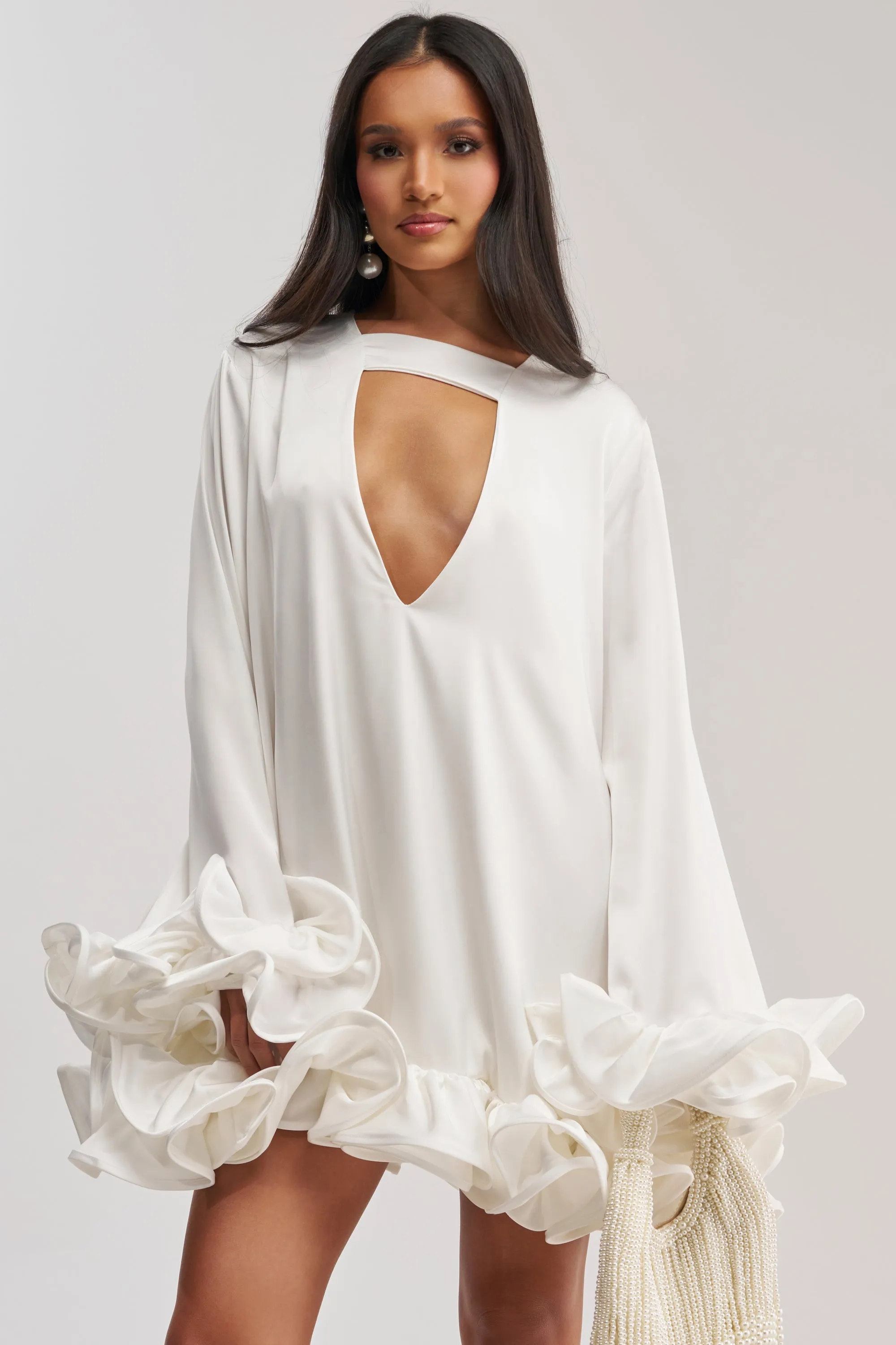 GIRLY GIRL SATIN MINI DRESS IN WHITE sold by AKIRA