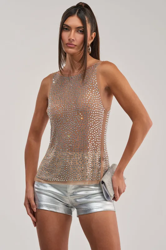 PRINCESS MATERIAL RHINESTONE BLOUSE made by AKIRA