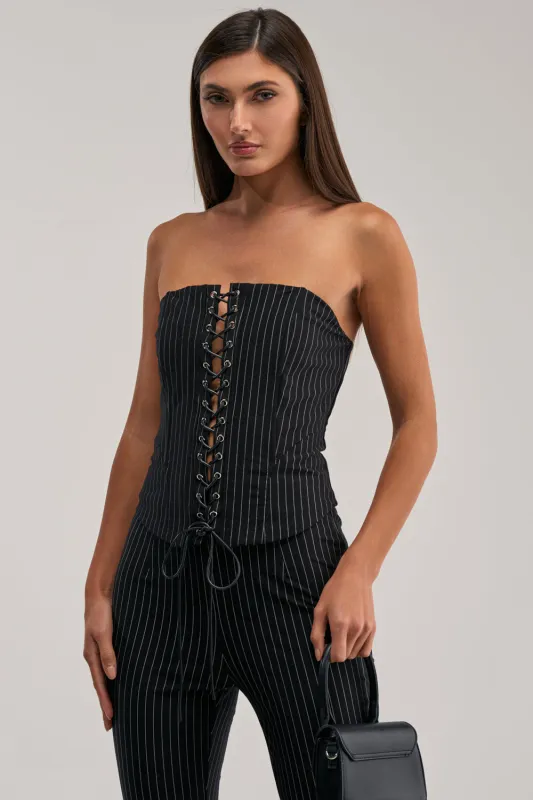 LIVI STRETCHY PINSTRIPE CORSET made by AKIRA