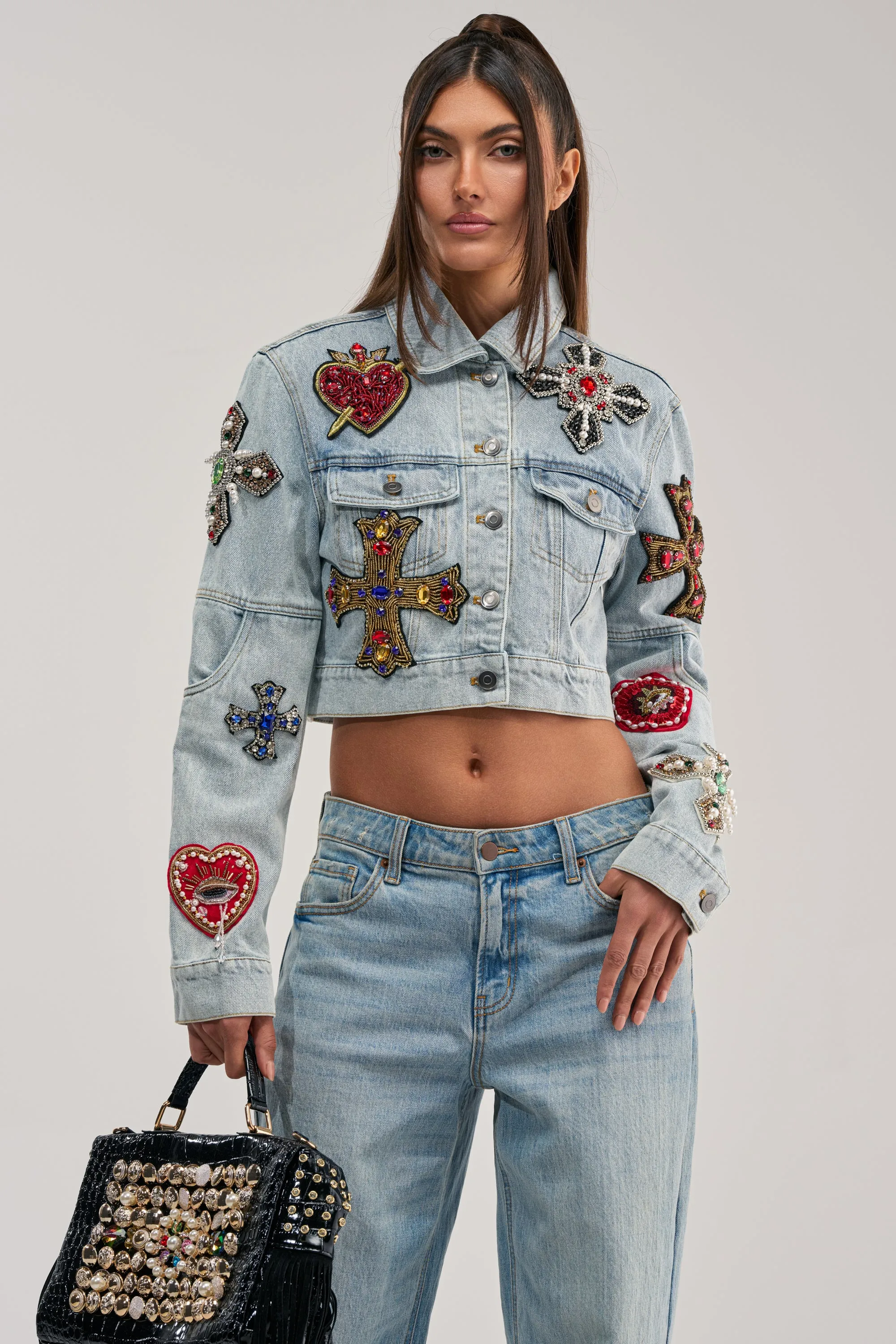 GIVE AND TAKE EMBELLISHED DENIM JACKET sold by AKIRA product image thumbnail 4