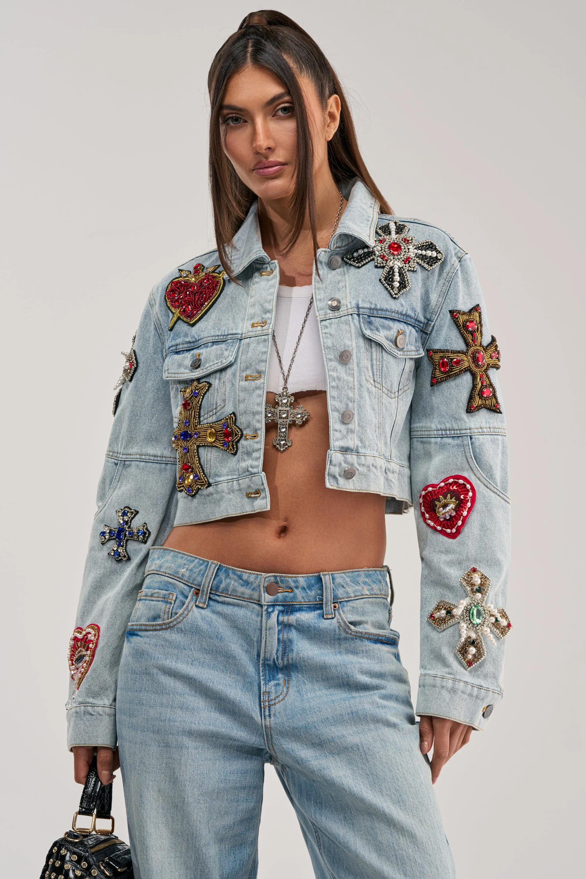 GIVE AND TAKE EMBELLISHED DENIM JACKET sold by AKIRA product image thumbnail 3