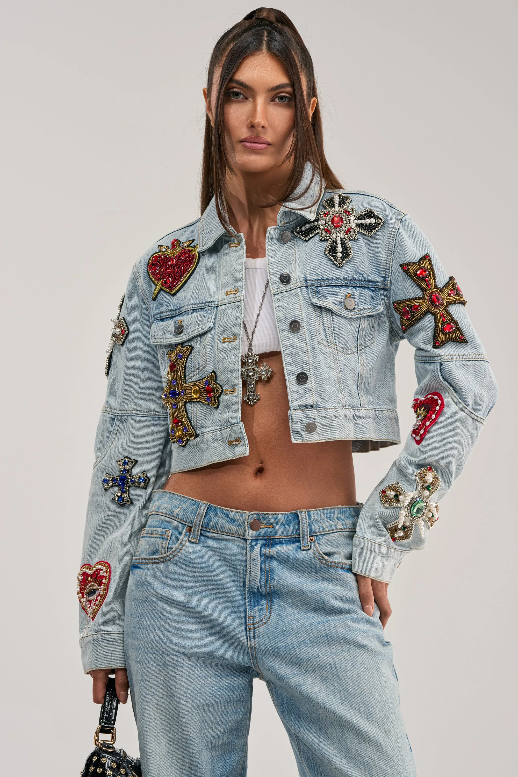 GIVE AND TAKE EMBELLISHED DENIM JACKET sold by AKIRA product image thumbnail 2