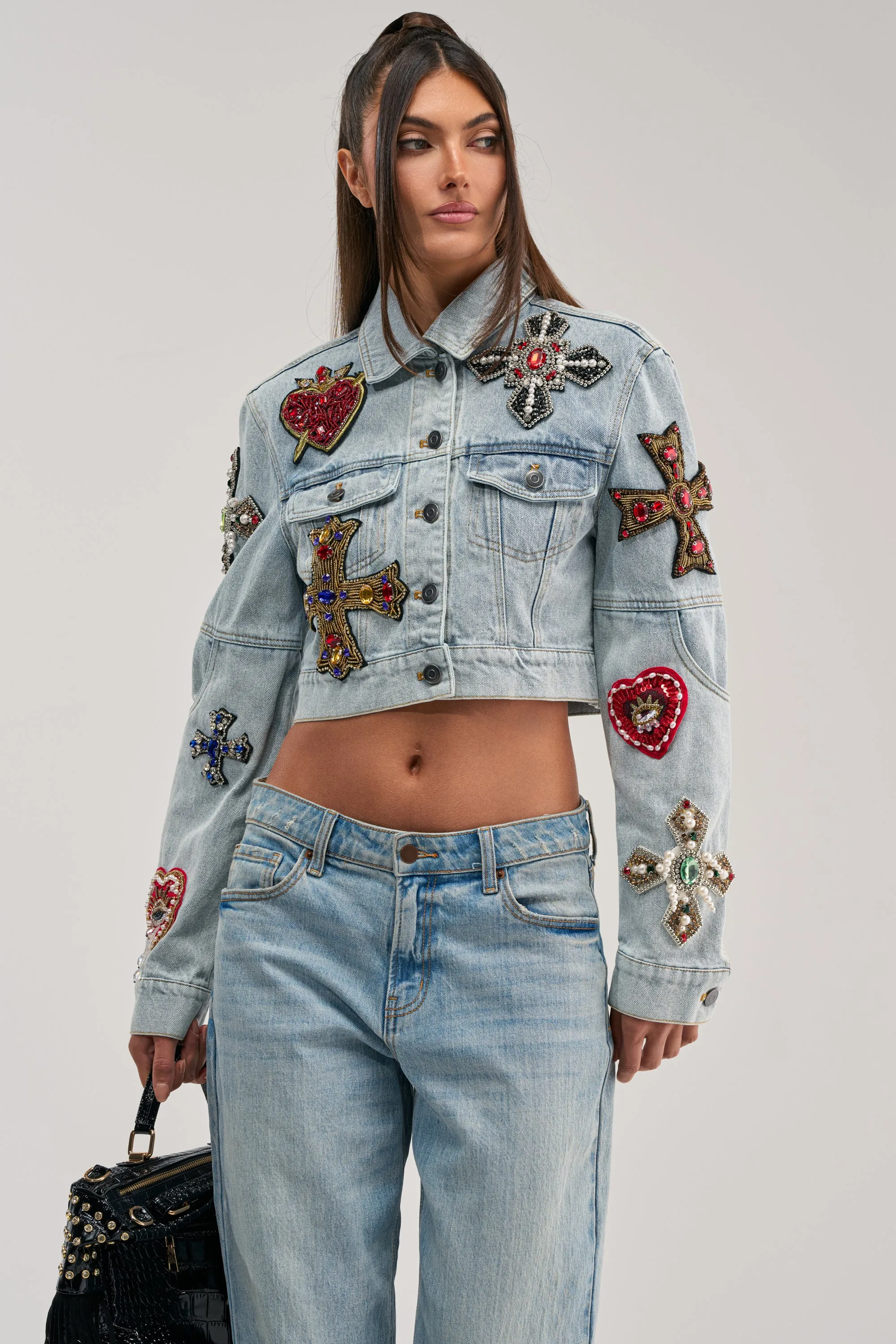 GIVE AND TAKE EMBELLISHED DENIM JACKET sold by AKIRA product image thumbnail 5